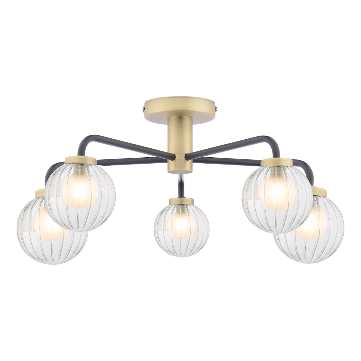 Dar Gibbs 5 Light Semi-Flush Antique Brass & Glass –  from Amos Lighting + Home