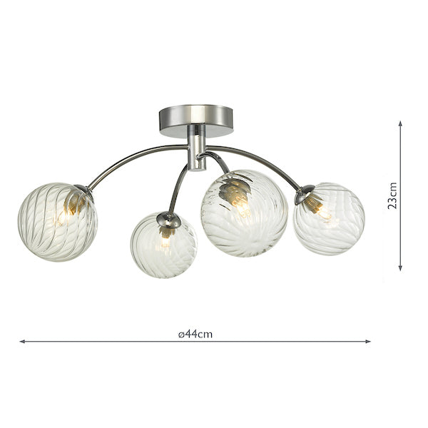 Dar Izzy 4 Light Semi Flush Polished Chrome Twisted Glass –  from Amos Lighting + Home