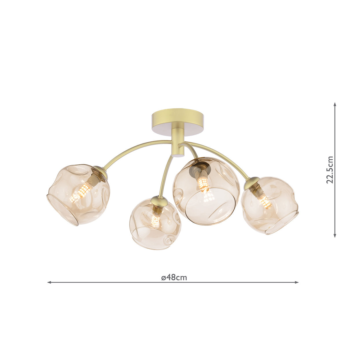 Dar Izzy 4 Light Semi-Flush Polished Gold & Champagne Dimpled Glass –  from Amos Lighting + Home