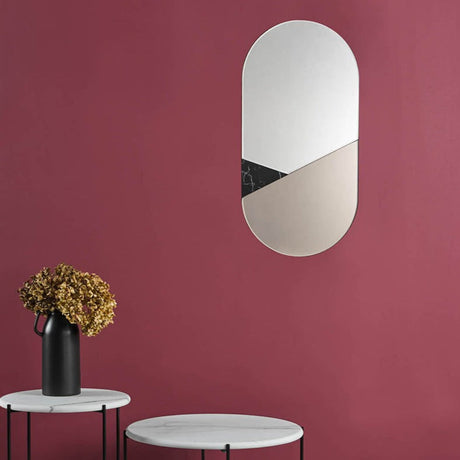 Dar Jalisa Oval Mirror Rose Gold & Black with Marble Effect –  from Amos Lighting + Home