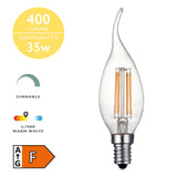 Dar LED Light Bulb E14 4w Clear Candle Flame Tip Dimmable