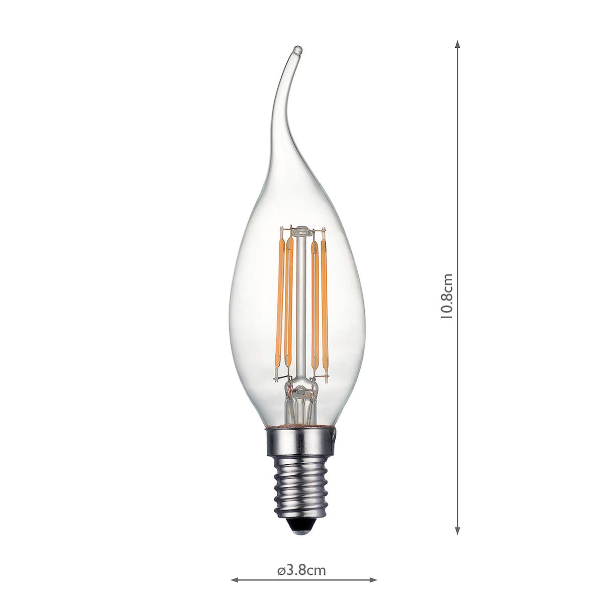 Dar LED Light Bulb E14 4w Clear Candle Flame Tip Dimmable