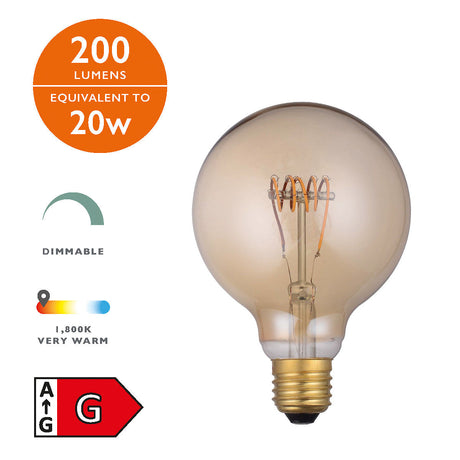 Dar LED Light Bulb E27 4w Medium Vintage Globe Dimmable