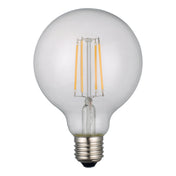 Clear globe 6W LED light bulb with E27 medium screw base and visible filament inside