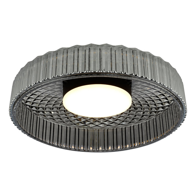 Dar Leena Flush Satin Black and Smoked Ribbed Glass LED –  from Amos Lighting + Home