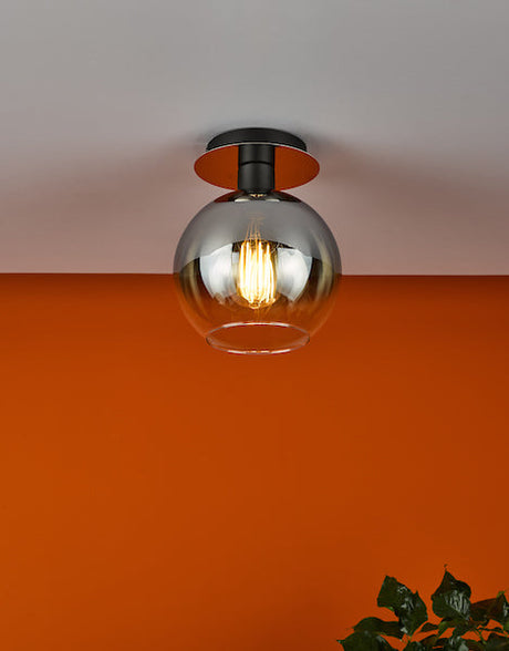 Dar Lycia 1 Light Semi Flush Matt Black Ombre Smoked Glass –  from Amos Lighting + Home