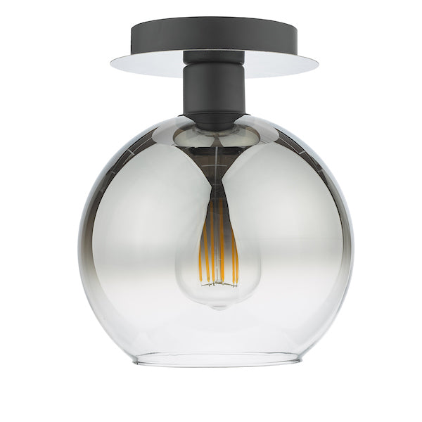 Dar Lycia 1 Light Semi Flush Matt Black Ombre Smoked Glass –  from Amos Lighting + Home