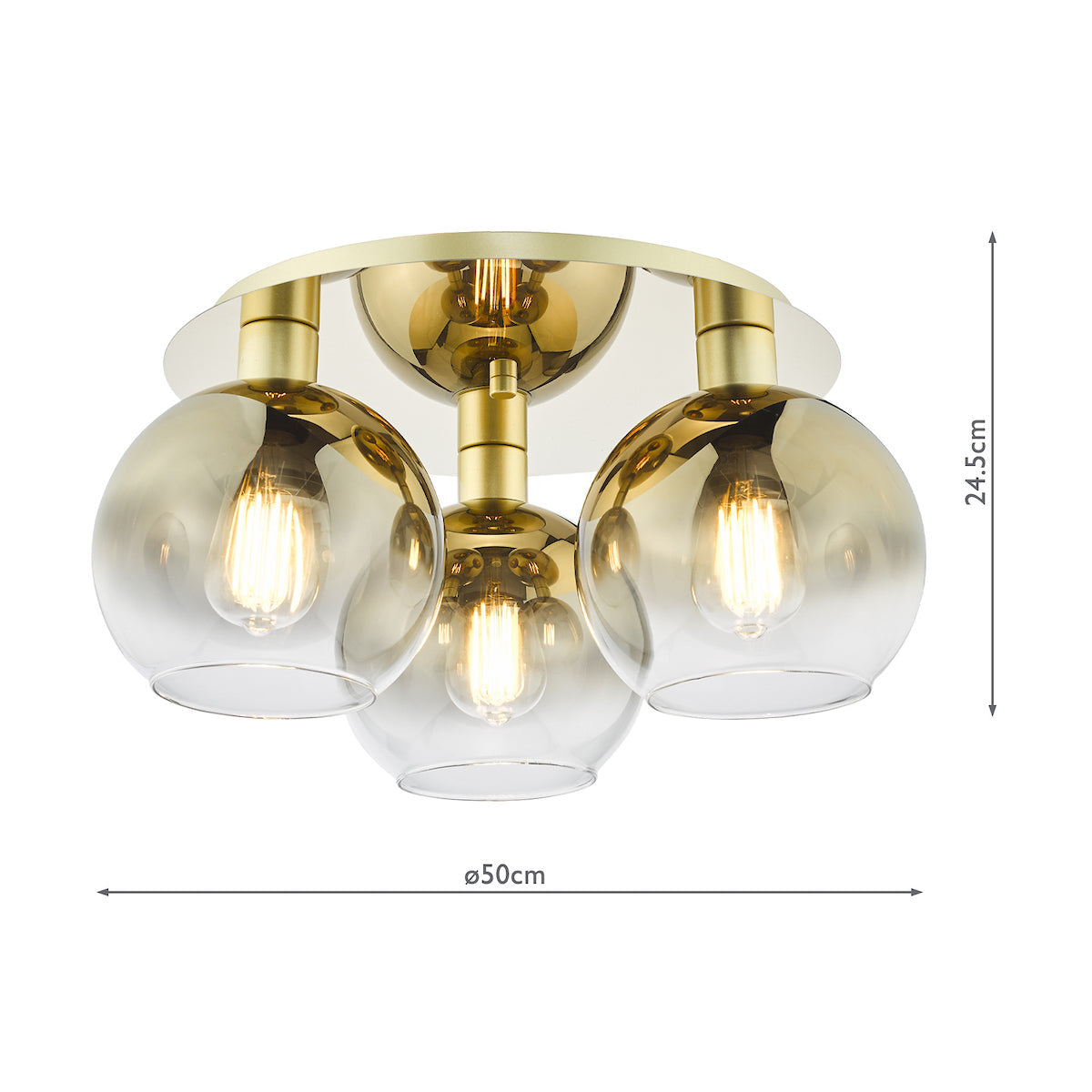 Dar Lycia 3 Light Flush Satin Gold and Gold Ombre Glass –  from Amos Lighting + Home