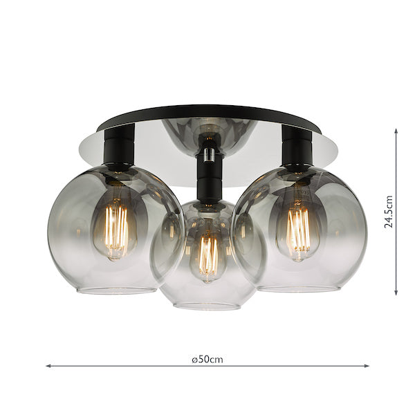 Dar Lycia 3lt Flush Ceiling Light Matt Black Ombre Smoked Glass –  from Amos Lighting + Home