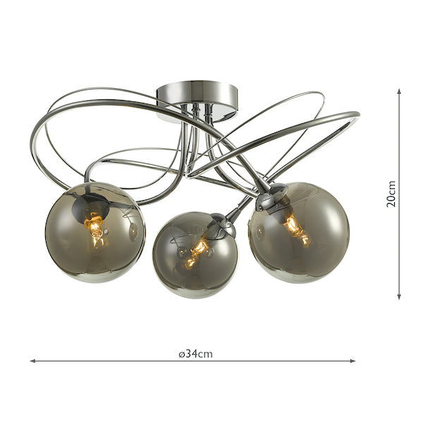 Dar Onawa 3 Light Semi Flush Polished Chrome With Smoked Glass –  from Amos Lighting + Home