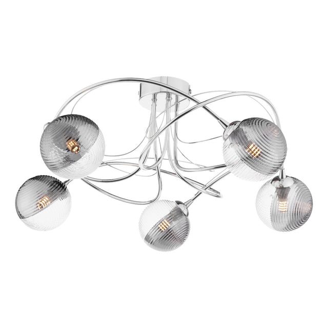 Dar Onawa 5 Light Semi-Flush Polished Chrome & Smoked/Clear Ribbed Glass –  from Amos Lighting + Home