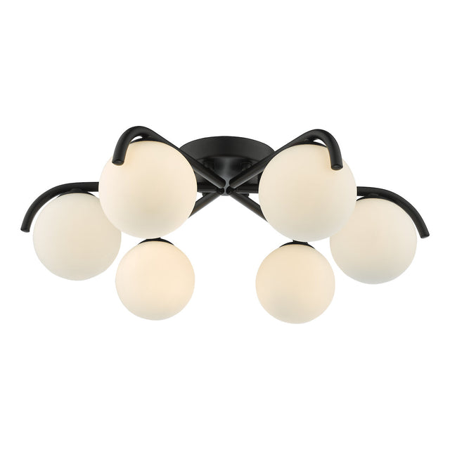 Dar Orlena 6 Light Semi-Flush Matt Black and Opal Glass –  from Amos Lighting + Home