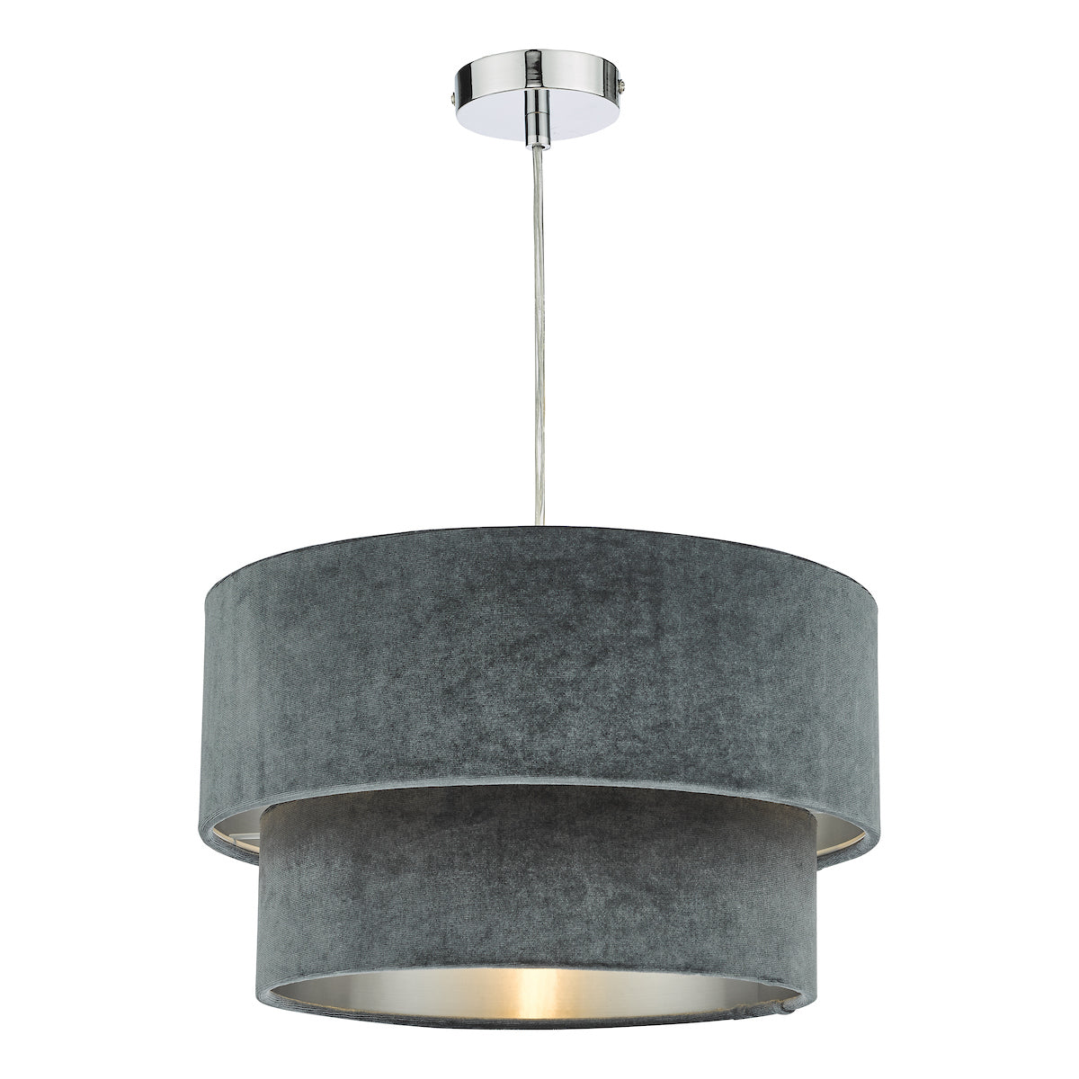 Dar Suvan Easy Fit Tired Velvet Shade Dark Grey With Silver Lining –  from Amos Lighting + Home