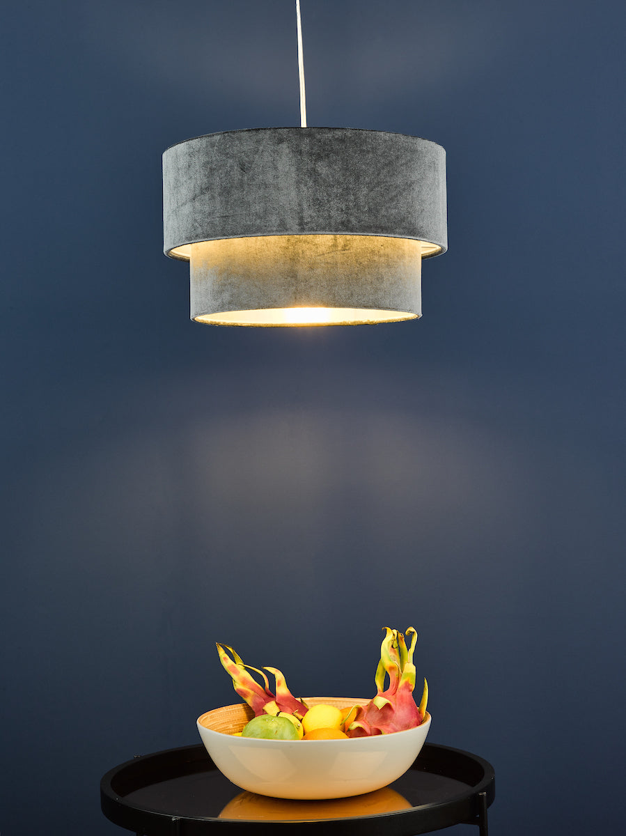 Dar Suvan Easy Fit Tired Velvet Shade Dark Grey With Silver Lining –  from Amos Lighting + Home