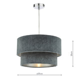 Dar Suvan Easy Fit Tired Velvet Shade Dark Grey With Silver Lining –  from Amos Lighting + Home