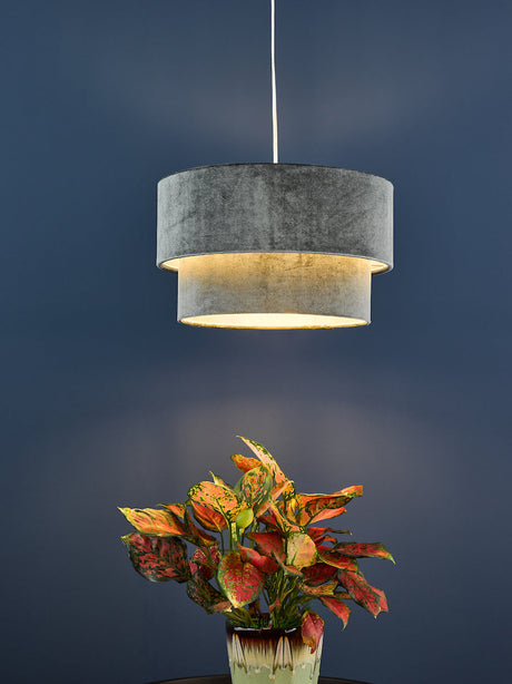 Dar Suvan Easy Fit Tired Velvet Shade Dark Grey With Silver Lining –  from Amos Lighting + Home