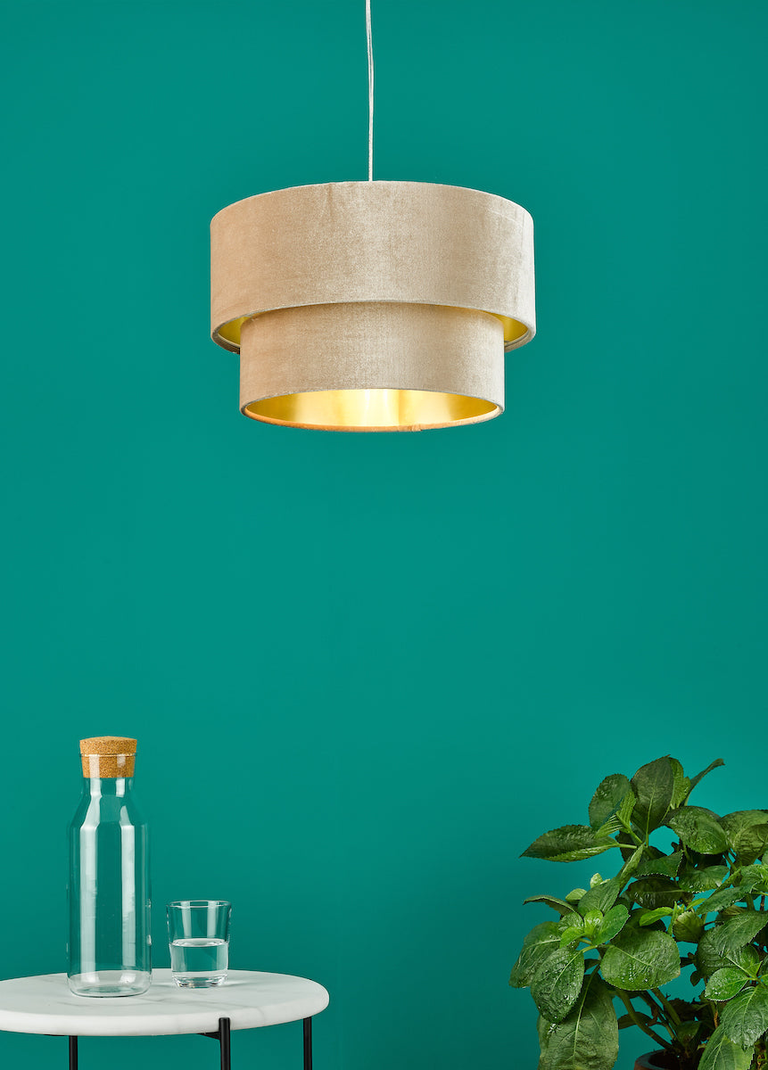 Dar Suvan Easy Fit Tired Velvet Shade Taupe With Gold Lining –  from Amos Lighting + Home