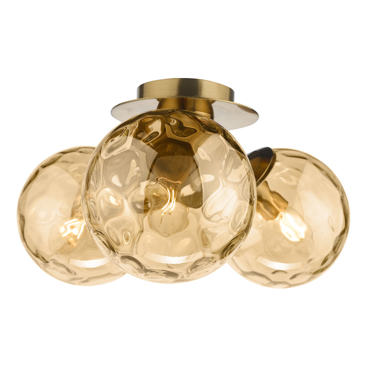 Dar Ulrika 3 Light Semi-Flush Antique Brass and Amber Glass –  from Amos Lighting + Home