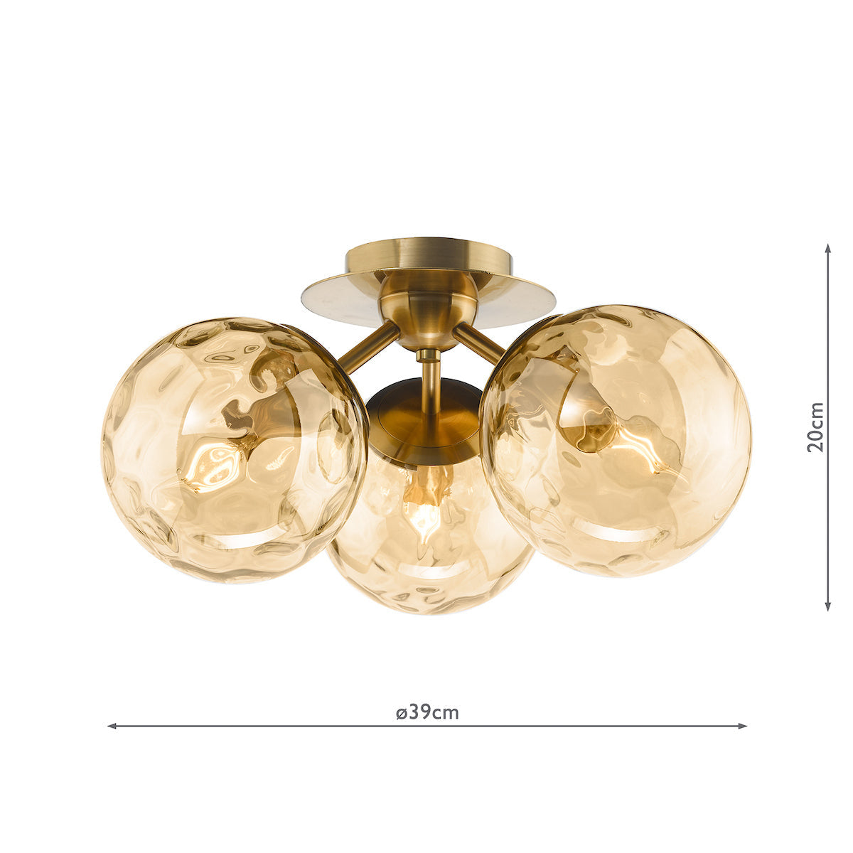 Dar Ulrika 3 Light Semi-Flush Antique Brass and Amber Glass –  from Amos Lighting + Home