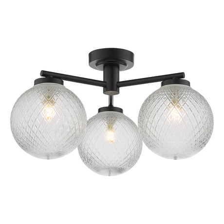 Dar Wayne Bathroom 3 Light Semi Flush Matt Black Glass IP44 –  from Amos Lighting + Home