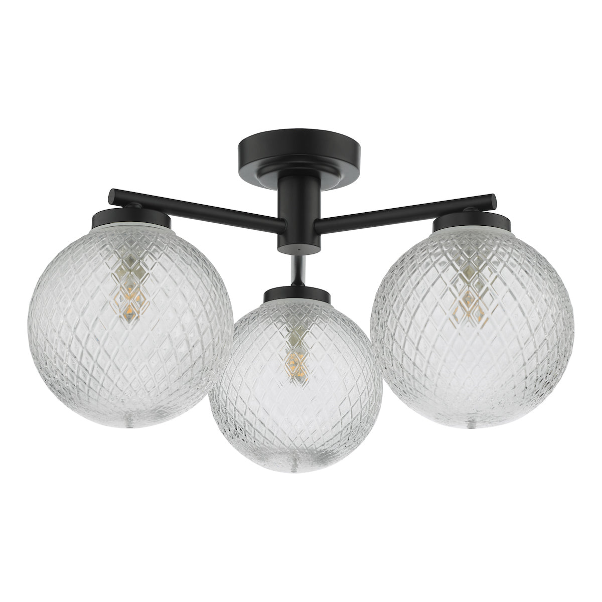 Dar Wayne Bathroom 3 Light Semi Flush Matt Black Glass IP44 –  from Amos Lighting + Home