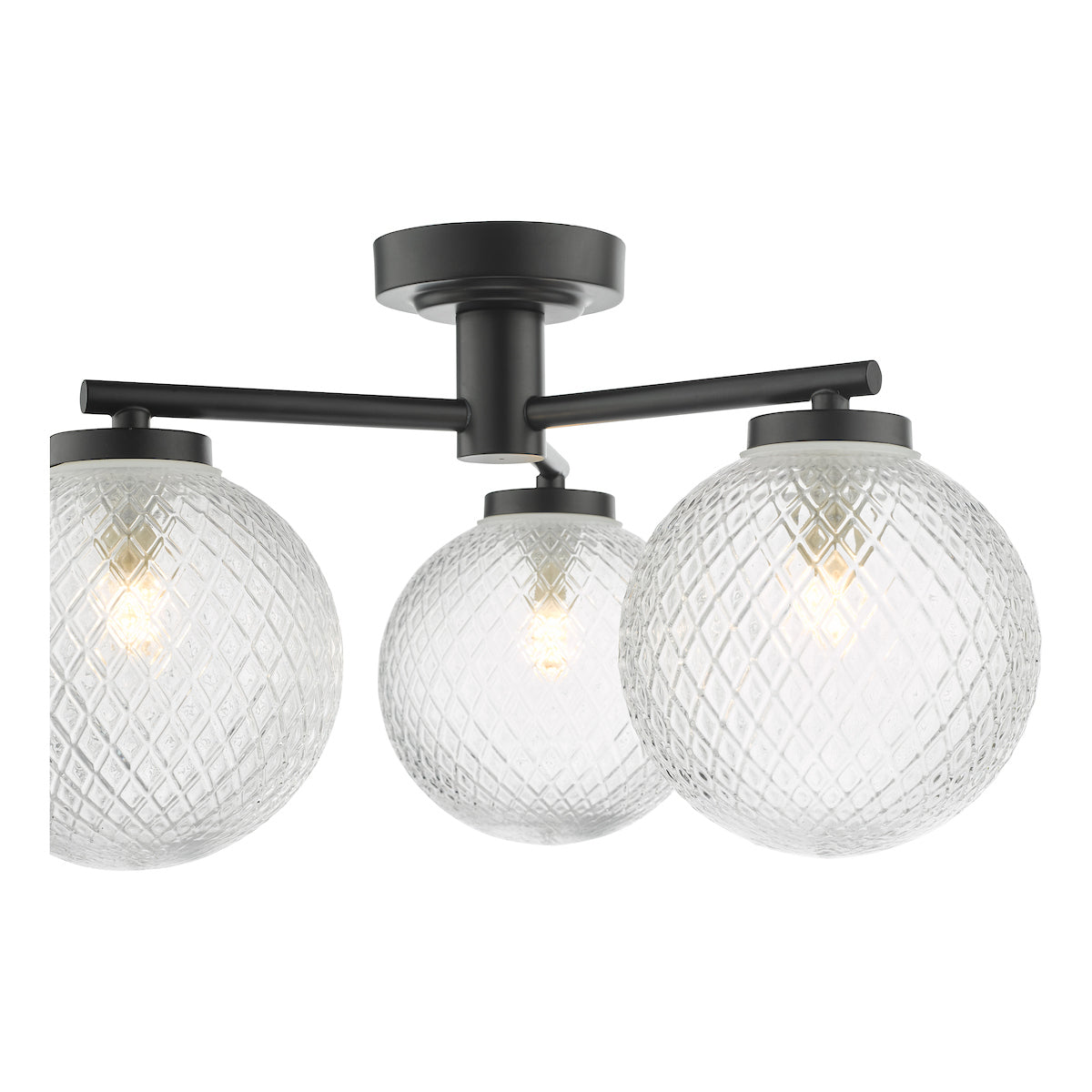 Dar Wayne Bathroom 3 Light Semi Flush Matt Black Glass IP44 –  from Amos Lighting + Home