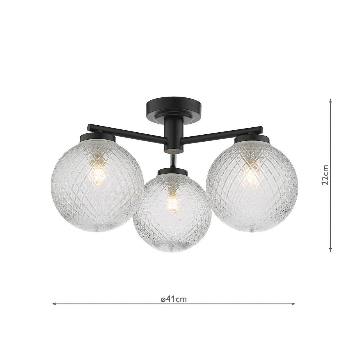 Dar Wayne Bathroom 3 Light Semi Flush Matt Black Glass IP44 –  from Amos Lighting + Home