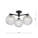 Dar Wayne Bathroom 3 Light Semi Flush Matt Black Glass IP44 –  from Amos Lighting + Home