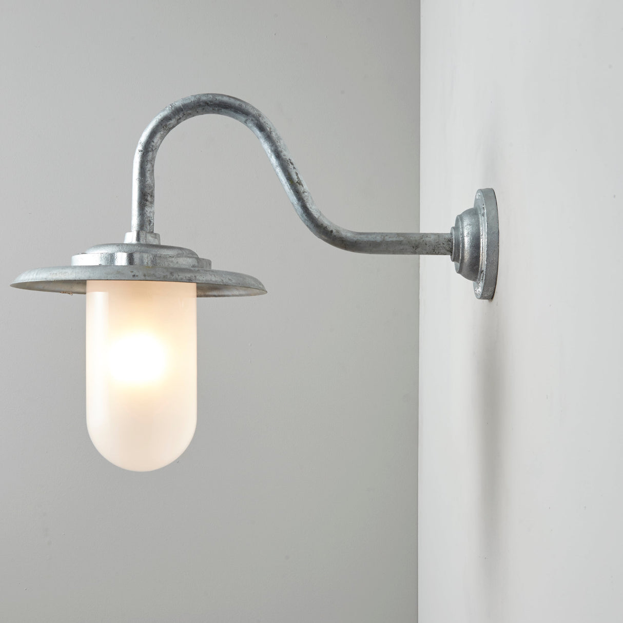 Davey Lighting Galvanised Exterior Swan Neck Wall Light 7677, Clear Glass –  from Amos Lighting + Home