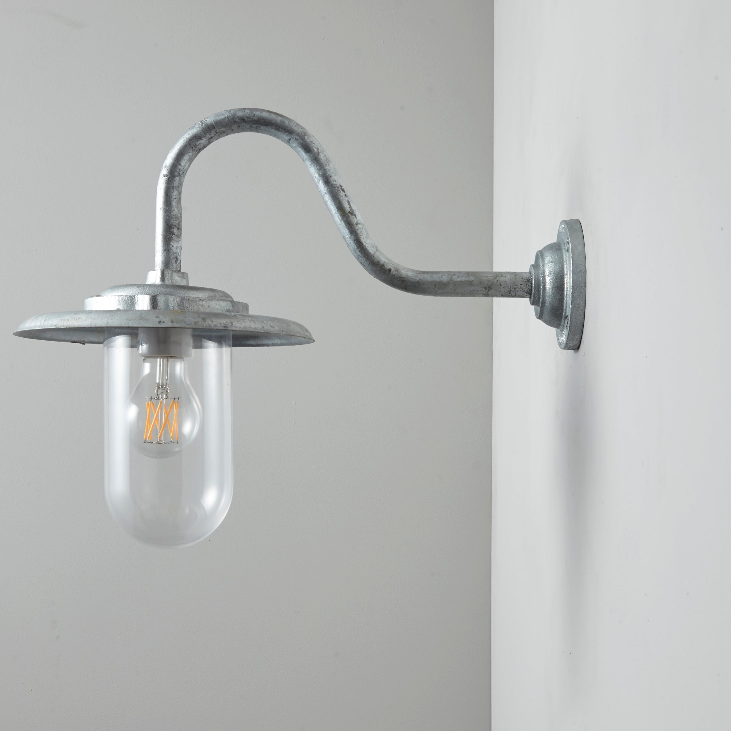 Davey Lighting Galvanised Exterior Swan Neck Wall Light 7677 Clear Gl Amos Lighting Home