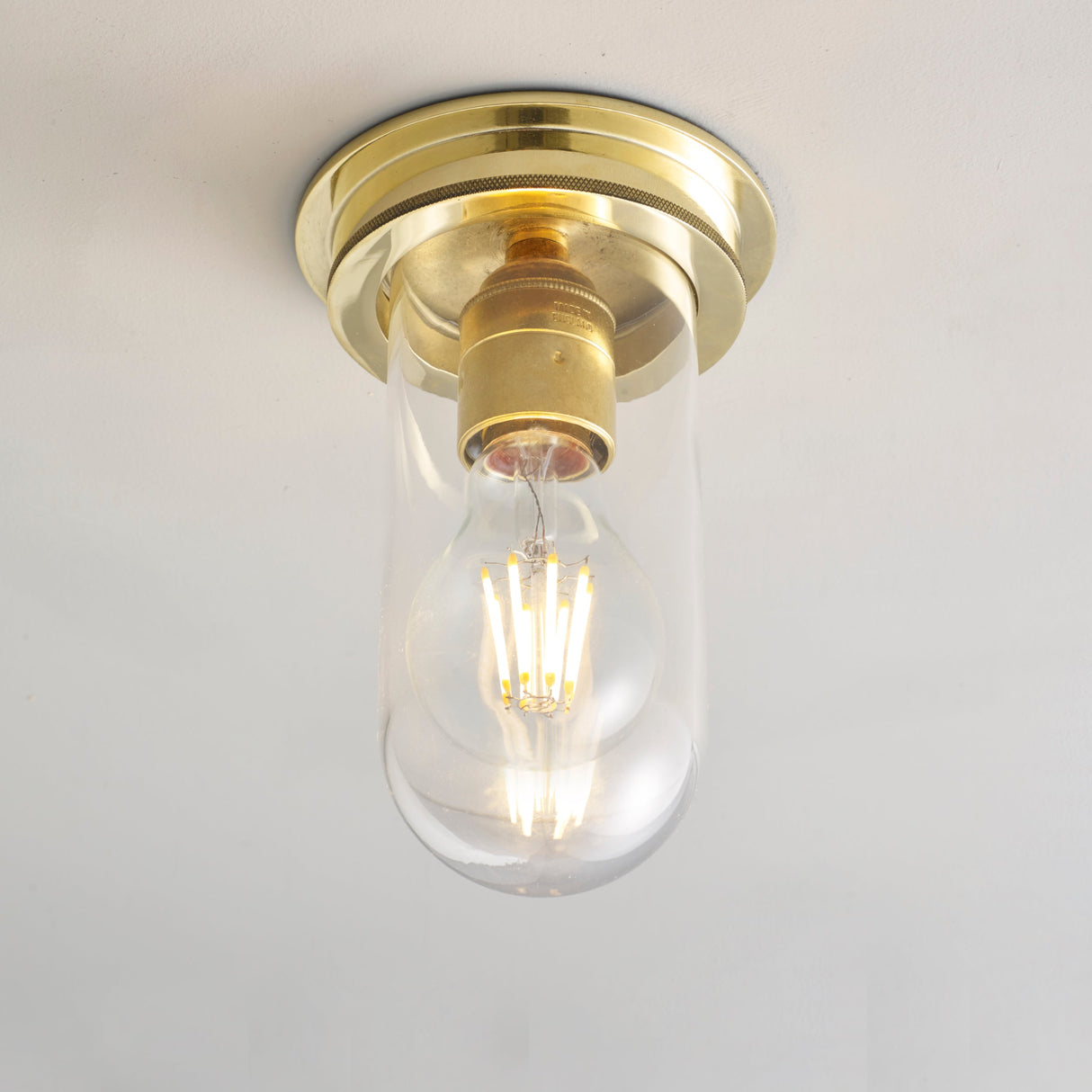 Davey Lighting Ship's Companionway Flush Ceiling Light Polished Brass & Clear IP54 –  from Amos Lighting + Home