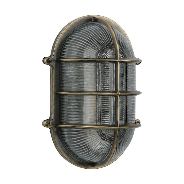 David Hunt Admiral Large Oval Bulkhead Antique Brass IP64 –  from Amos Lighting + Home