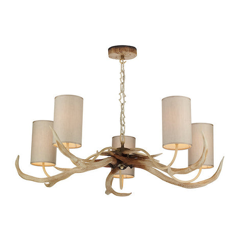 David Hunt Antler Bleached 5 Light Pendant, Complete with Shades –  from Amos Lighting + Home