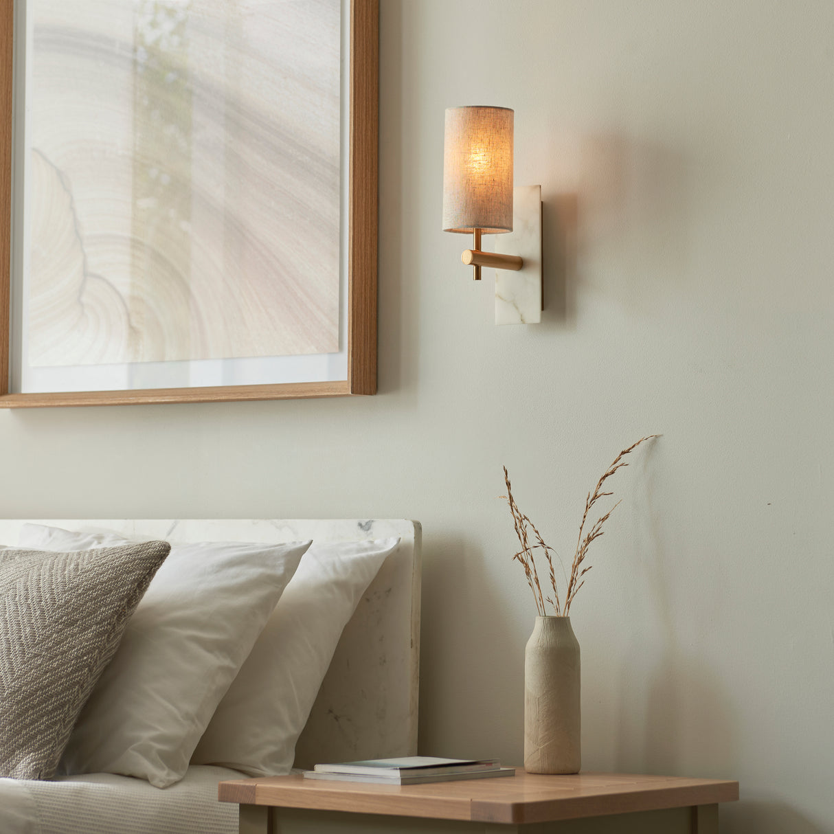 Amos Compton Marble Wall Light with Linen Shade