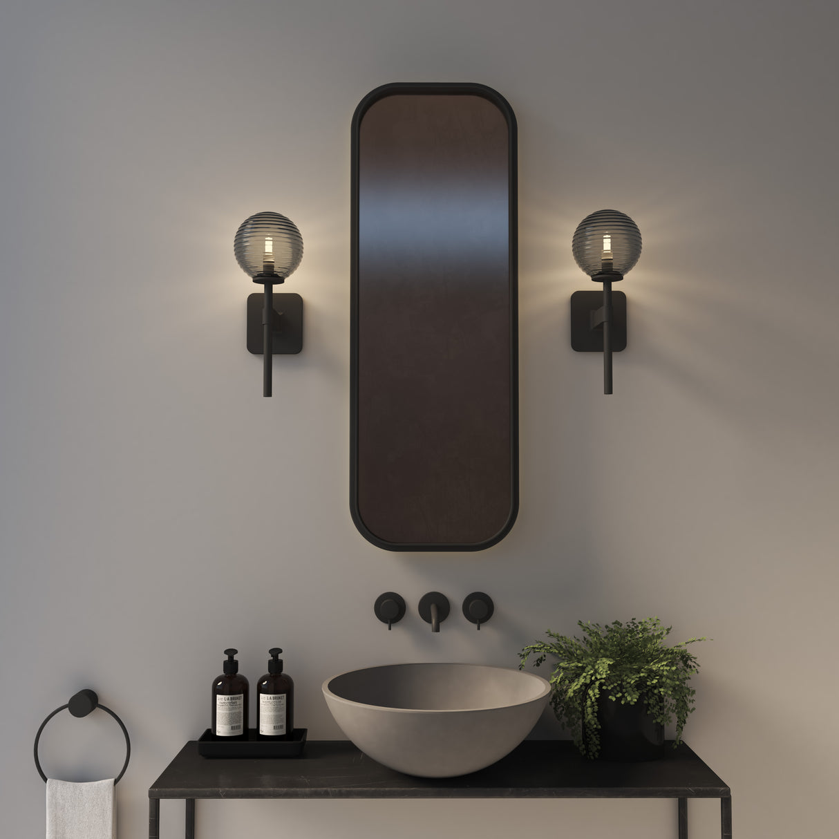 Astro Tacoma Ribbed Glass Smoke Lampshade Shade