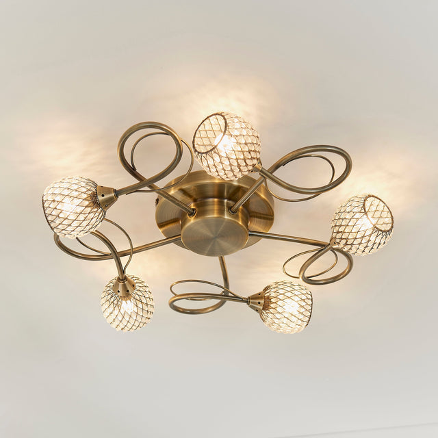 Endon Aherne 5lt Semi flush Antique Brass –  from Amos Lighting + Home