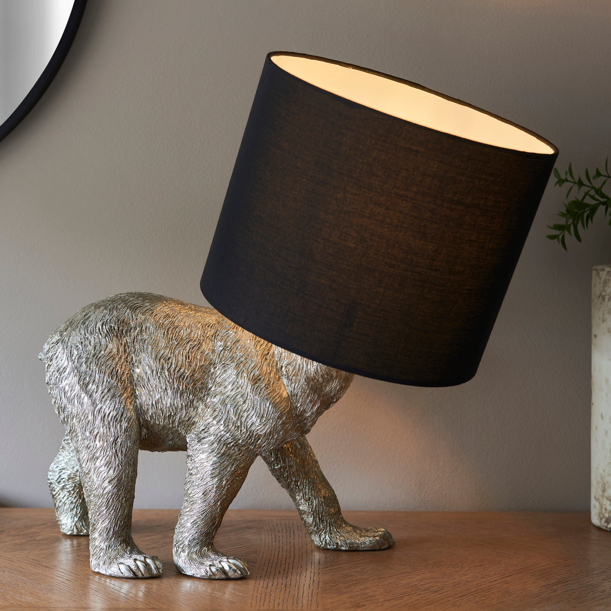 Amos Barack Bear Table Lamp Vintage Silver with Shade –  from Amos Lighting + Home