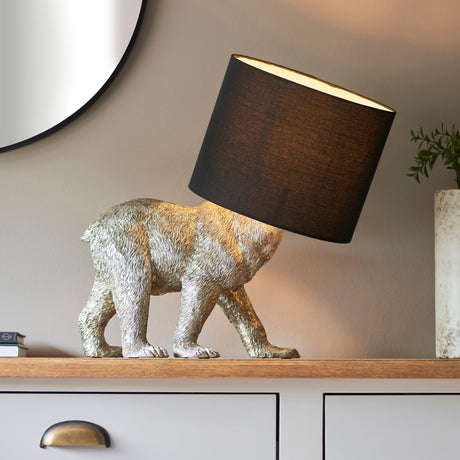 Amos Barack Bear Table Lamp Vintage Silver with Shade –  from Amos Lighting + Home