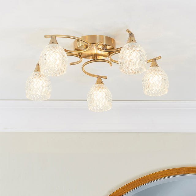 Endon Boyer 5lt Semi flush Antique Brass –  from Amos Lighting + Home