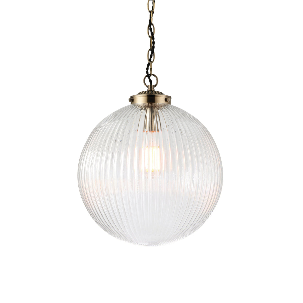 Endon Brydon Antique Brass & Ribbed Glass Pendant Large –  from Amos Lighting + Home