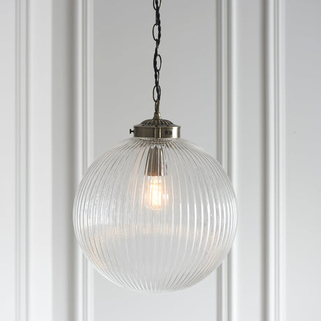 Endon Brydon Antique Brass & Ribbed Glass Pendant Large –  from Amos Lighting + Home