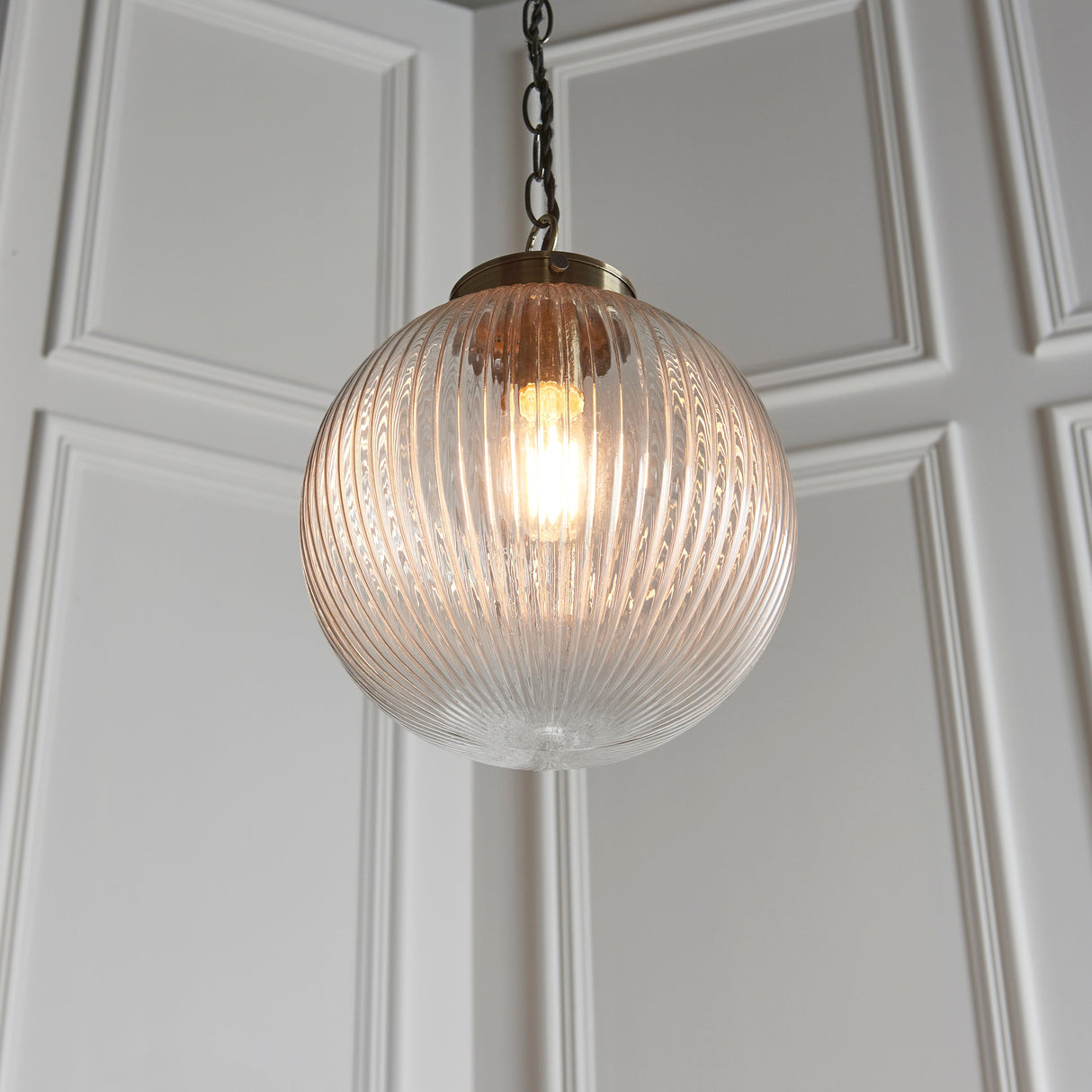 Endon Brydon Antique Brass & Ribbed Glass Pendant Small –  from Amos Lighting + Home