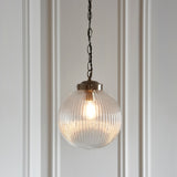 Endon Brydon Antique Brass & Ribbed Glass Pendant Small –  from Amos Lighting + Home