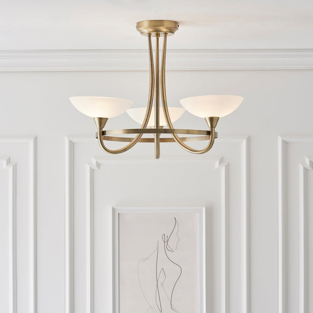 Endon Cagney 3lt Semi flush Chandelier Antique Brass –  from Amos Lighting + Home