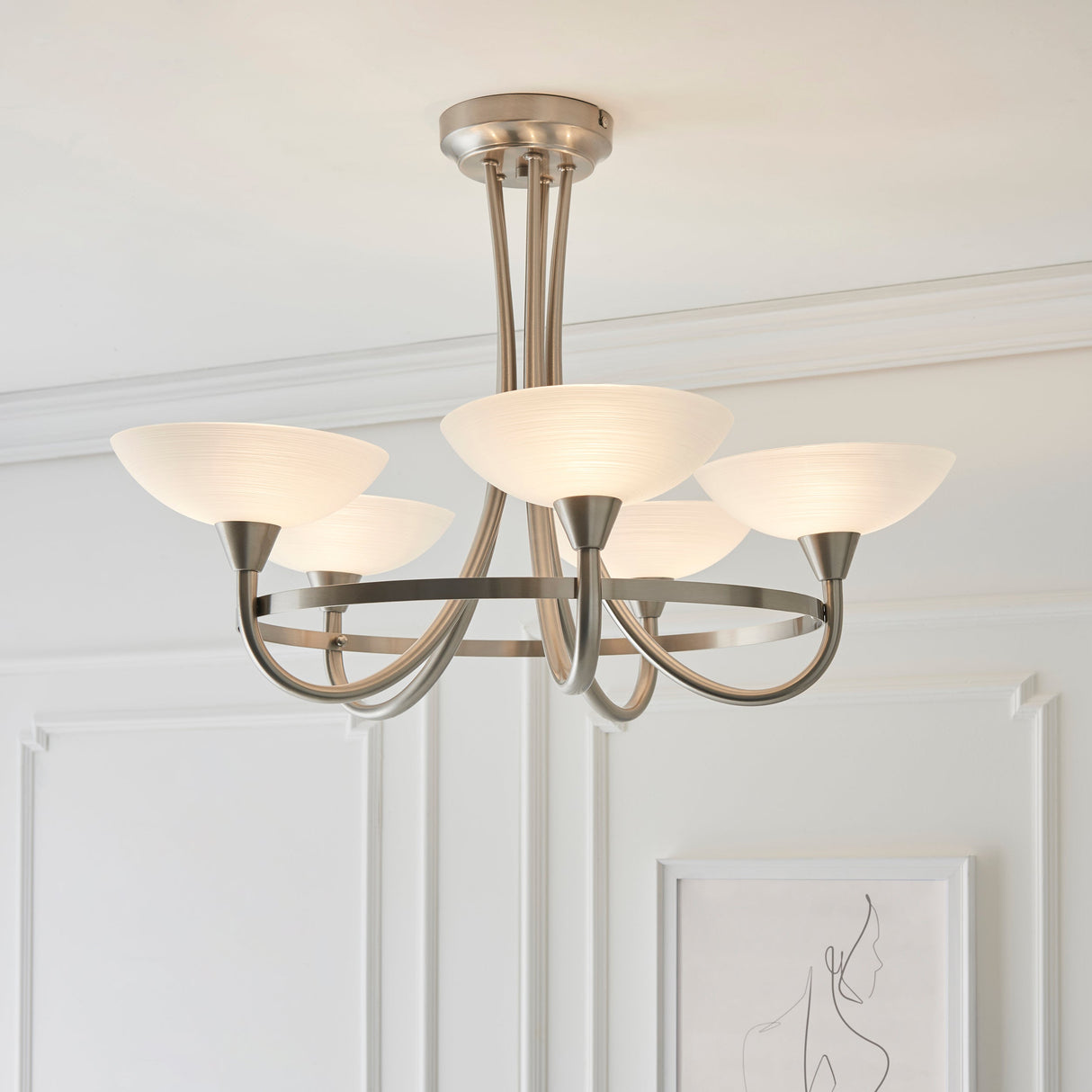 Endon Cagney 5lt Semi flush Chandelier Satin Chrome –  from Amos Lighting + Home