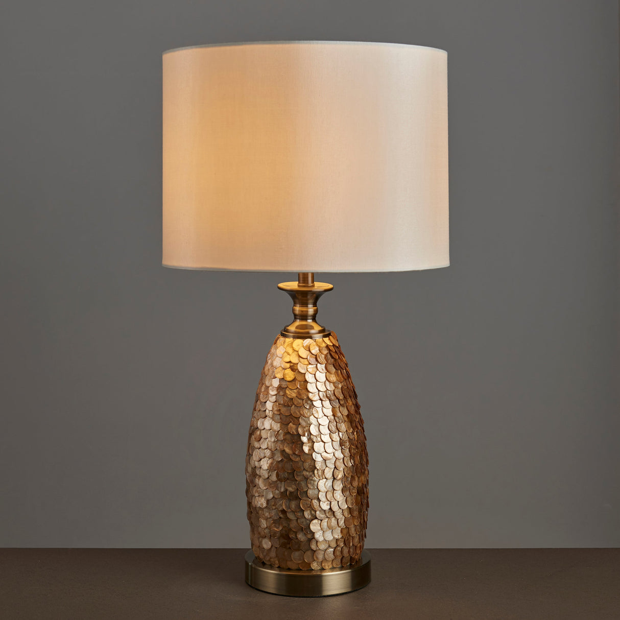 Amos Dahlia Antique Brass Capiz Detailed Table Lamp –  from Amos Lighting + Home