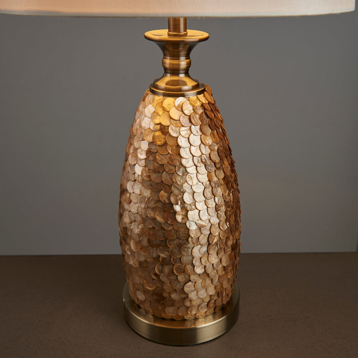 Amos Dahlia Antique Brass Capiz Detailed Table Lamp –  from Amos Lighting + Home