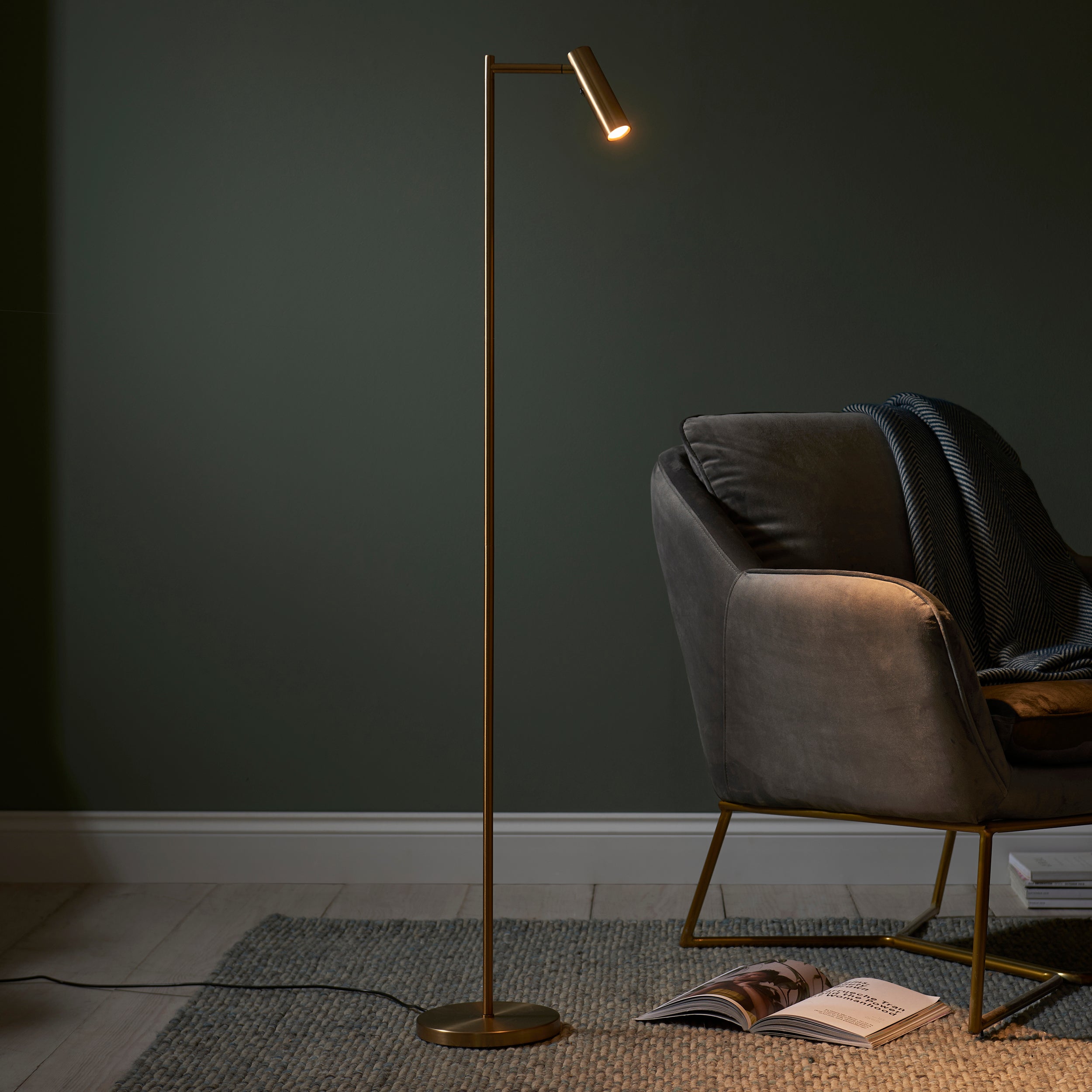 Endon Dedicated Reader Floor Lamp Warm Brass | 3-Stage Dimmer