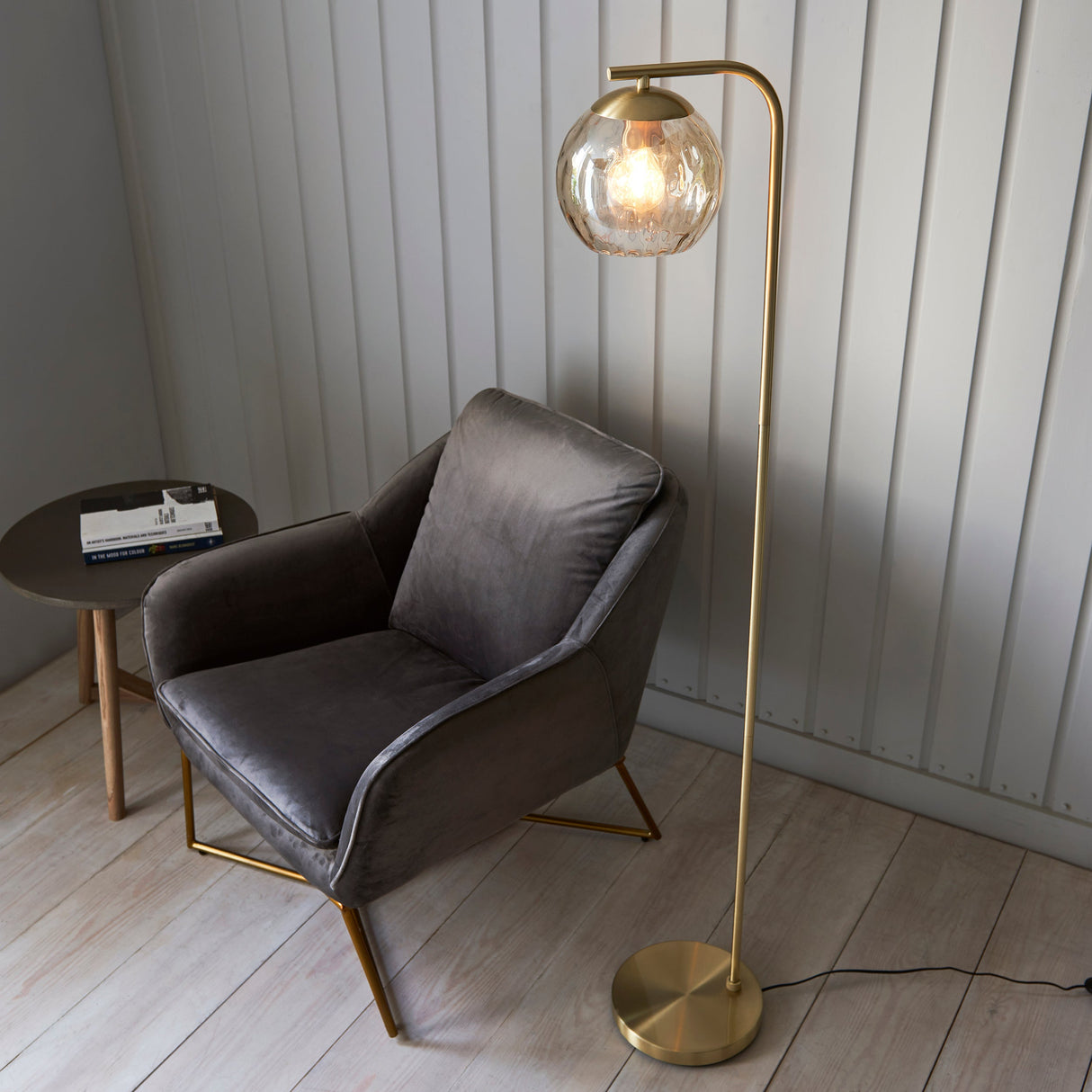 Endon Dimple Single Floor Lamp Satin Brass –  from Amos Lighting + Home