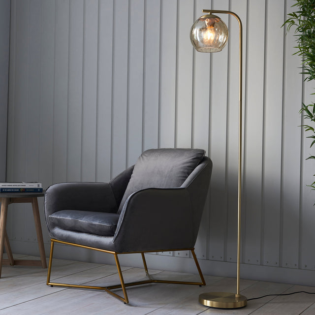 Endon Dimple Single Floor Lamp Satin Brass –  from Amos Lighting + Home